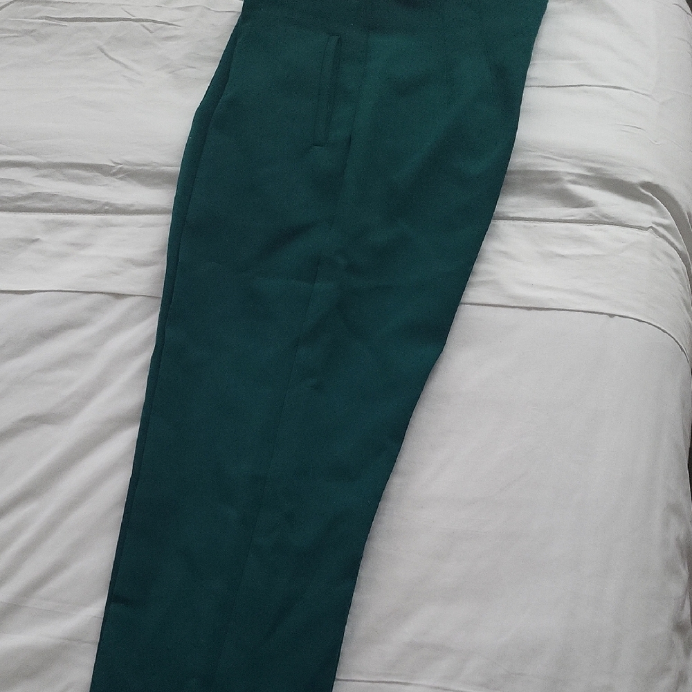 Zara Women Teal Tailored Ankle Length Dress Pants. Operable Side Slit Pockets
